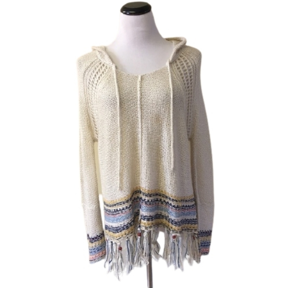 Vintage Havana Knit Hooded Sweater with Fringe
